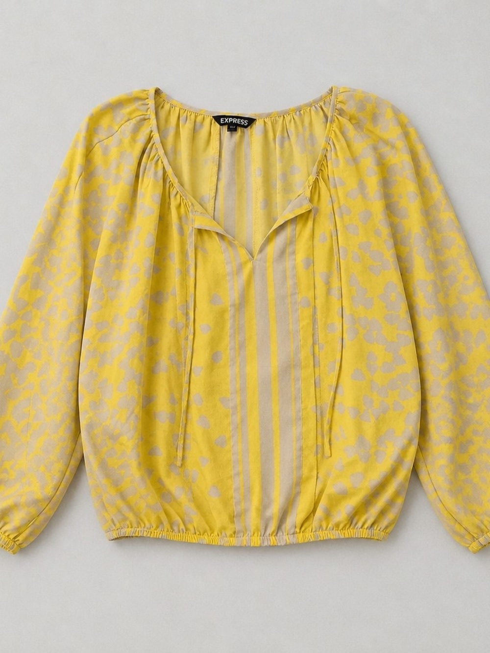 Express Yellow and Beige Printed Peasant Top